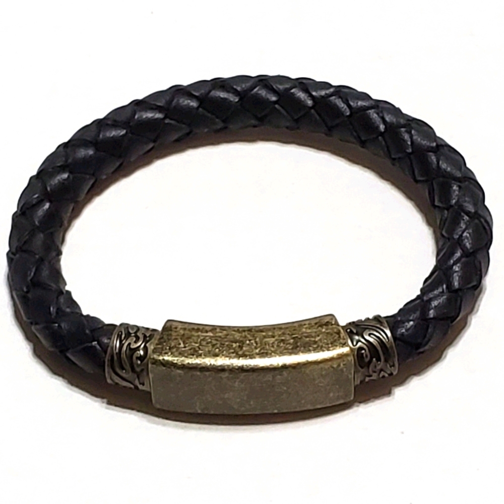 Bracelet Leather Heavy Duty Black Double Strand - Picture 1 of 5